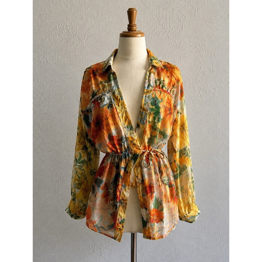 Pilcro by Anthropologie XS Tropical Floral Wrap Tunic Blouse Boho